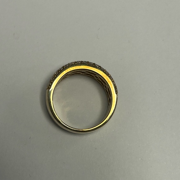 Pave White CZ Yellow Sterling Silver Half Eternity Band Size # 7 - Picture 5 of 8